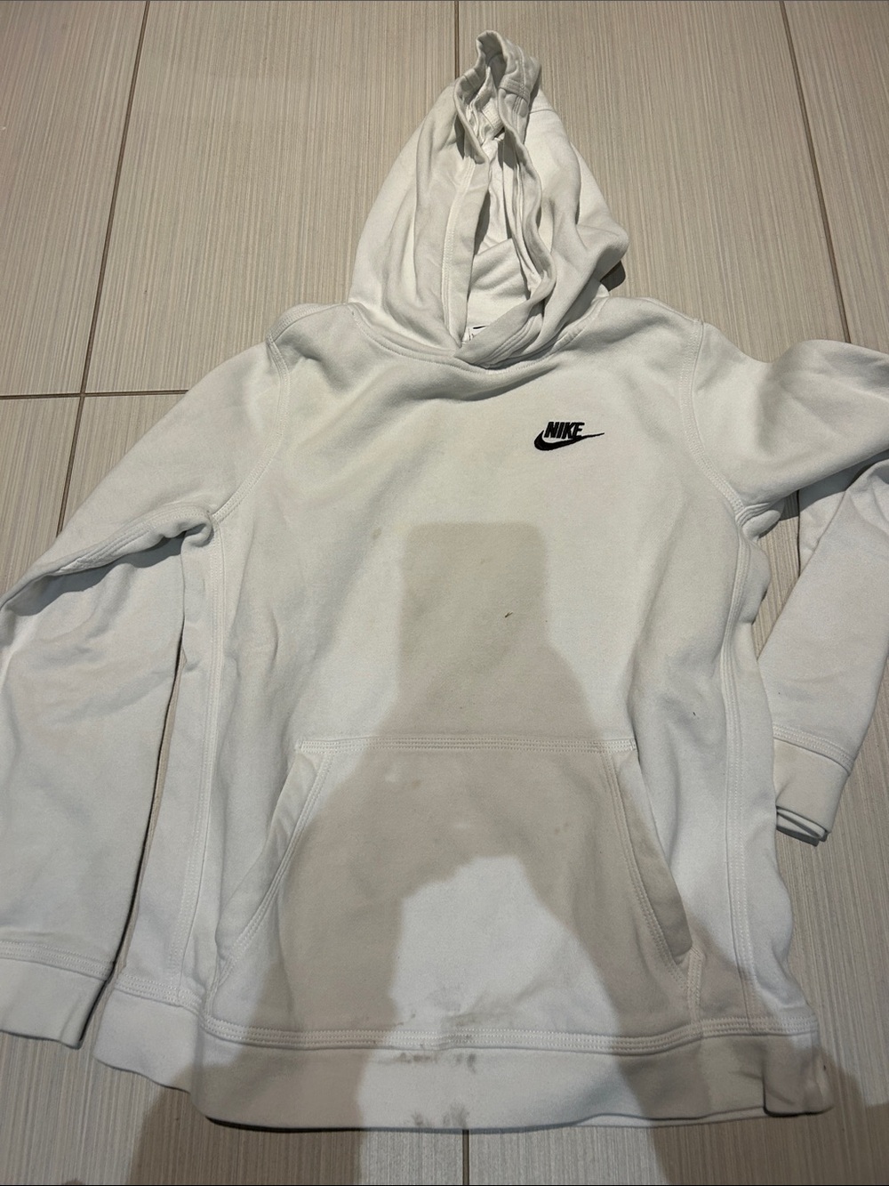 Nike White Crewneck Hooded Sweatshirt with Embroidered Logo stains